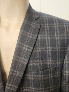 sport coat 46R men's grey plaid Van Heusen Studio